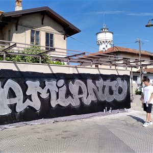 Il murales principale realizzato durante la Amianto Mai più JAM (27 maggio 2022)